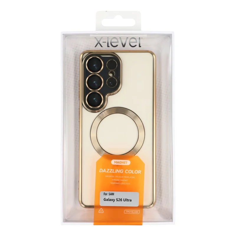 X-LEVEL For Samsung Galaxy S26 Ultra Magnetic Case Electroplating Full Camera Protection TPU Phone Cover - Gold