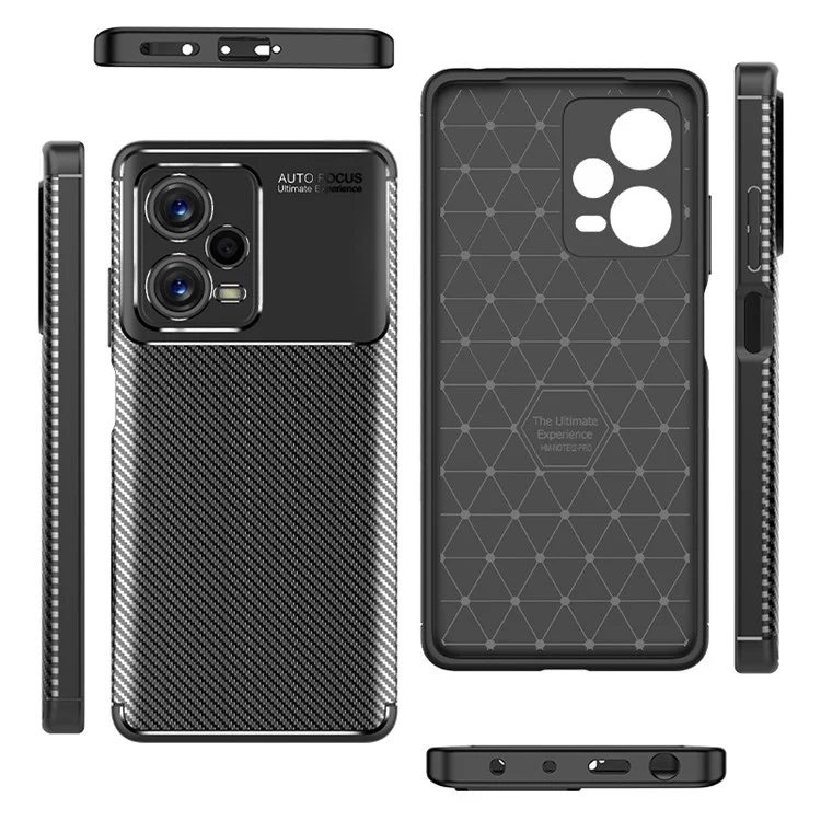 Для Xiaomi Redmi Note 12 Pro+ 5G Anti-drop Cell Phone Case Carbon Fiber Texture TPU Protective Back Cover - Black