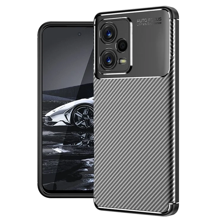 Для Xiaomi Redmi Note 12 Pro+ 5G Anti-drop Cell Phone Case Carbon Fiber Texture TPU Protective Back Cover - Black