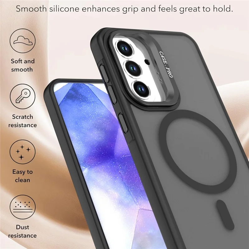 For Samsung Galaxy S26  /  S26 Pro Magnetic Case Foldable Kickstand Matte PC + TPU Phone Cover - Black