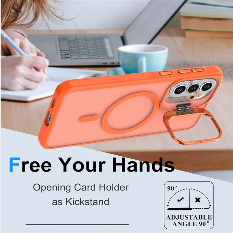 For Samsung Galaxy S26+ Magnetic Case Foldable Kickstand Matte PC + TPU Phone Cover - Orange