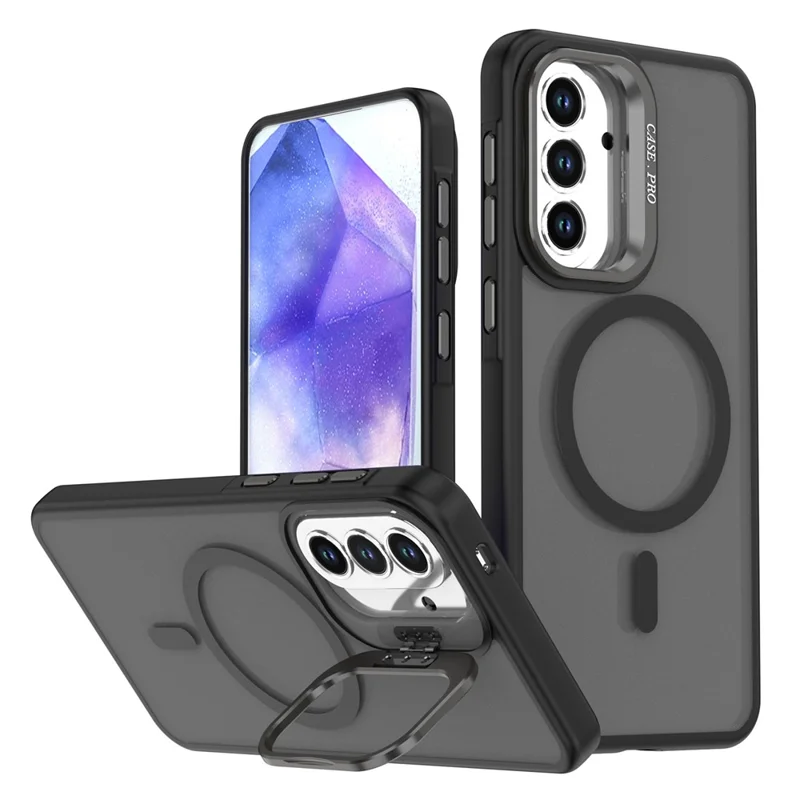 For Samsung Galaxy S25+  /  S24+ Magnetic Case Foldable Kickstand Matte PC + TPU Phone Cover - Black