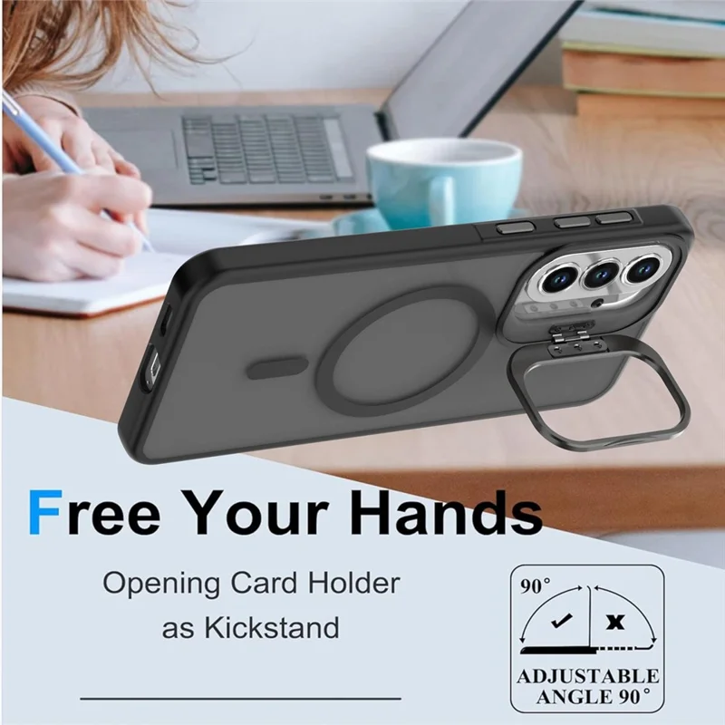 For Samsung Galaxy S25+  /  S24+ Magnetic Case Foldable Kickstand Matte PC + TPU Phone Cover - Black