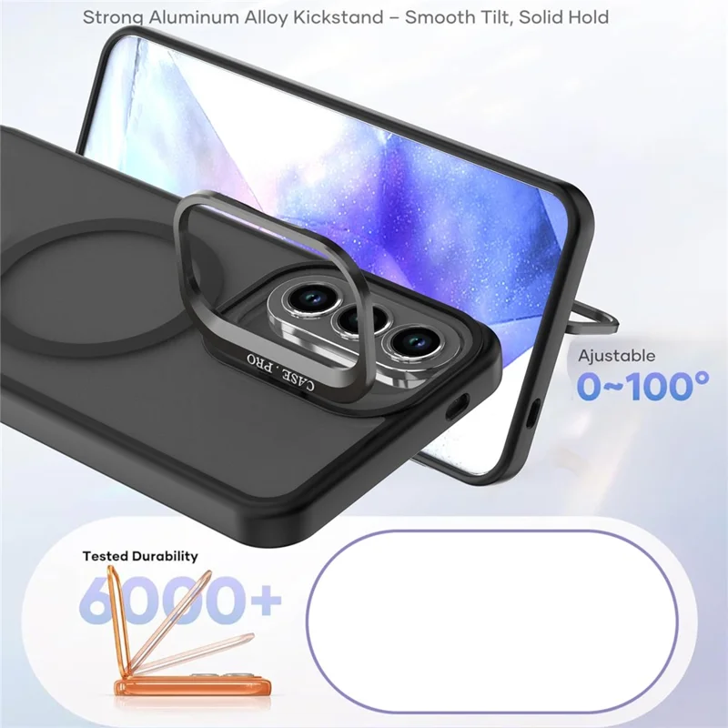 For Samsung Galaxy S25+  /  S24+ Magnetic Case Foldable Kickstand Matte PC + TPU Phone Cover - Black