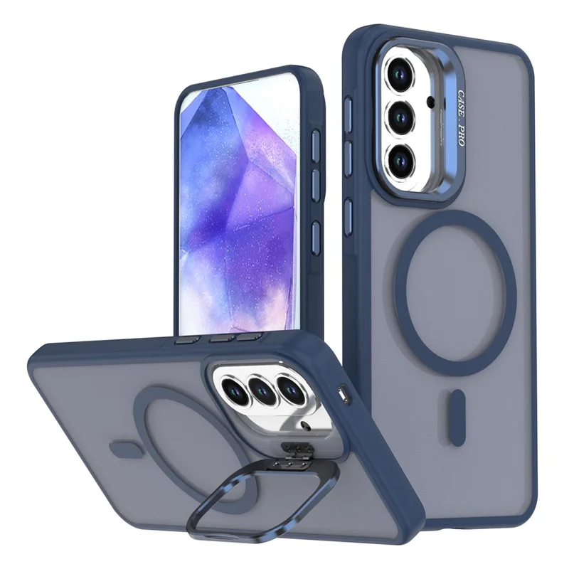 For Samsung Galaxy S25 FE Magnetic Case Foldable Kickstand Matte PC + TPU Phone Cover - Blue