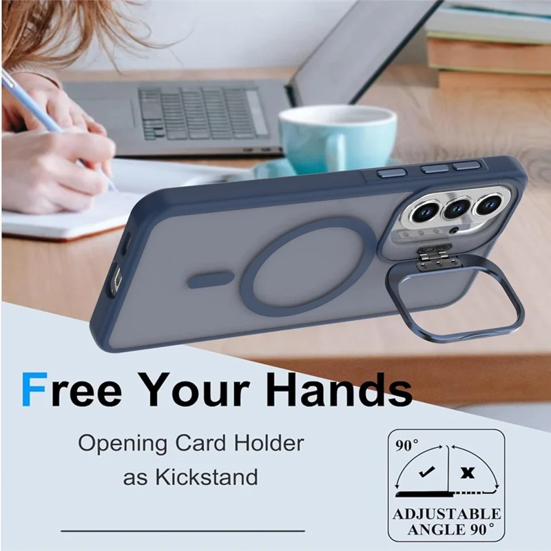 For Samsung Galaxy S25 FE Magnetic Case Foldable Kickstand Matte PC + TPU Phone Cover - Blue