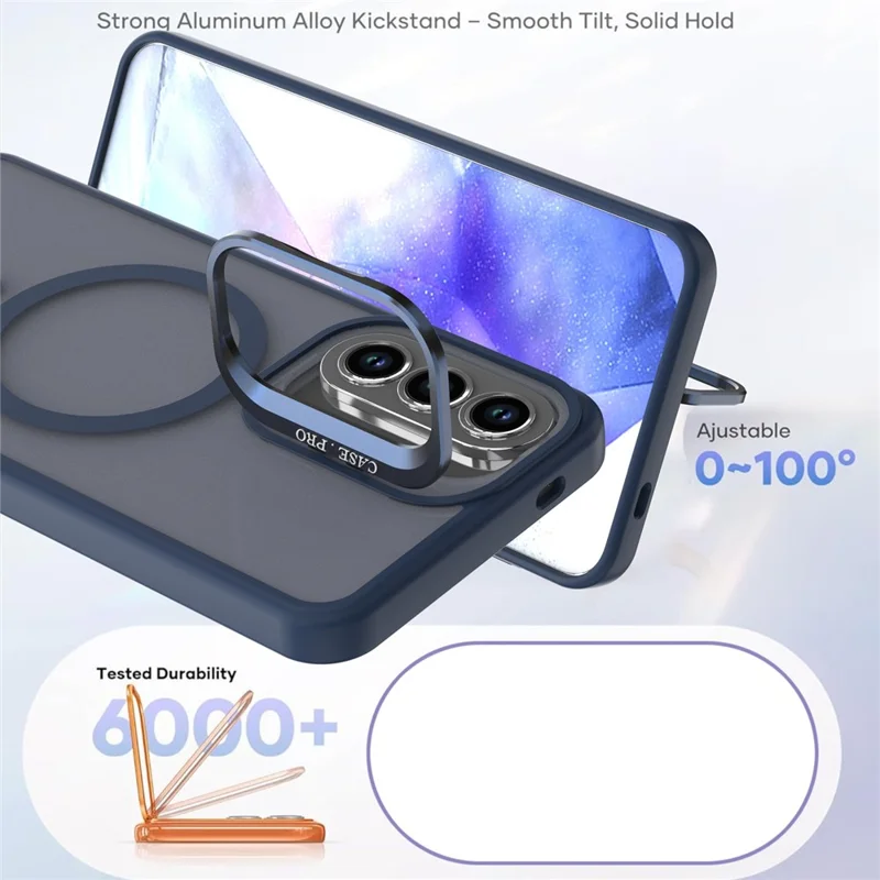 For Samsung Galaxy S25 FE Magnetic Case Foldable Kickstand Matte PC + TPU Phone Cover - Blue