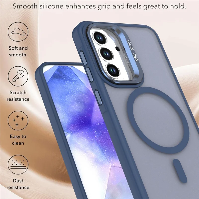 For Samsung Galaxy S25 FE Magnetic Case Foldable Kickstand Matte PC + TPU Phone Cover - Blue