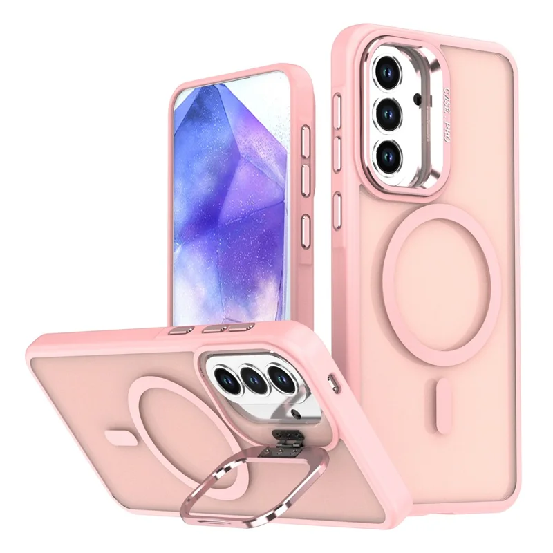 For Samsung Galaxy S25 FE Magnetic Case Foldable Kickstand Matte PC + TPU Phone Cover - Pink