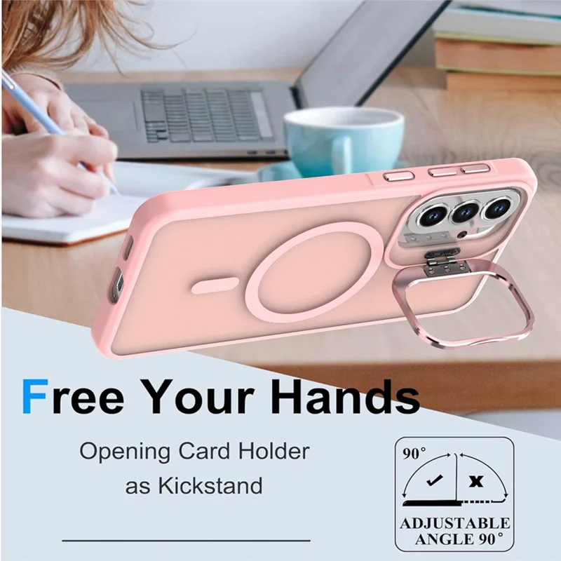 For Samsung Galaxy S25 FE Magnetic Case Foldable Kickstand Matte PC + TPU Phone Cover - Pink