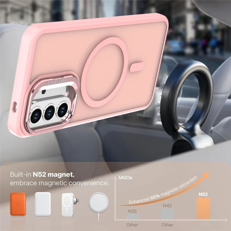 For Samsung Galaxy S25 FE Magnetic Case Foldable Kickstand Matte PC + TPU Phone Cover - Pink