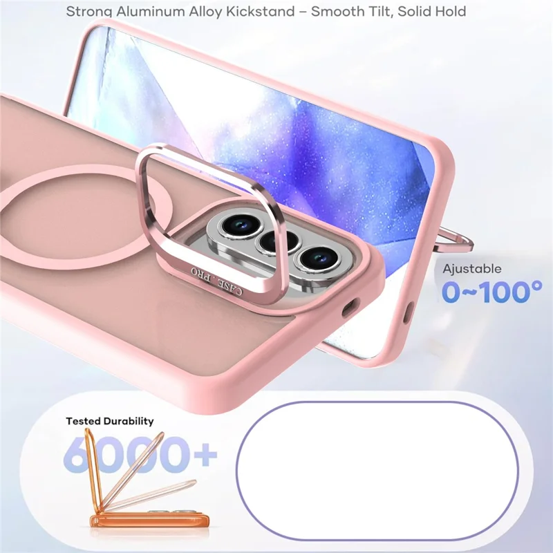 For Samsung Galaxy S25 FE Magnetic Case Foldable Kickstand Matte PC + TPU Phone Cover - Pink