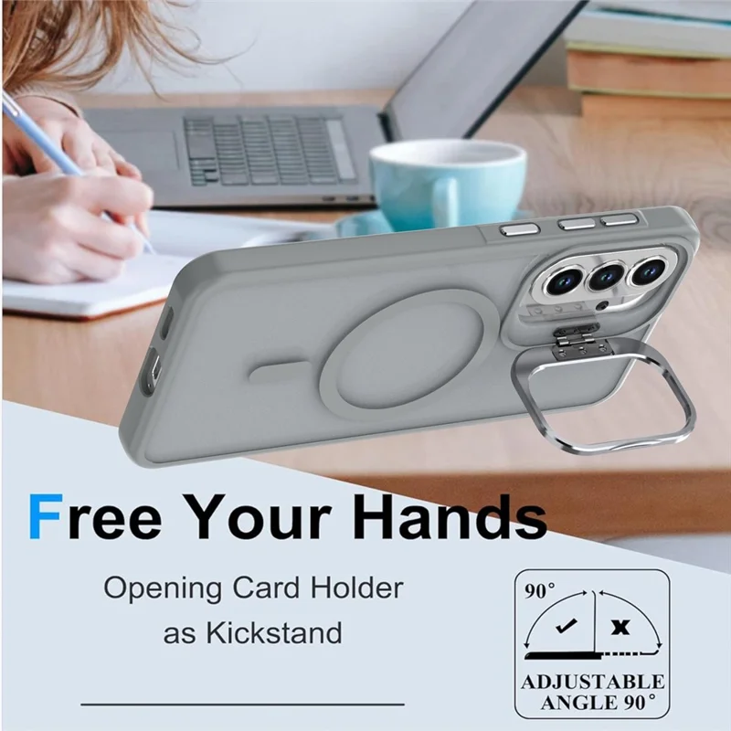 For Samsung Galaxy S24 FE Magnetic Case Foldable Kickstand Matte PC + TPU Phone Cover - Grey