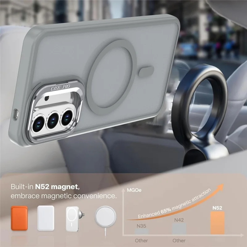 For Samsung Galaxy S24 FE Magnetic Case Foldable Kickstand Matte PC + TPU Phone Cover - Grey