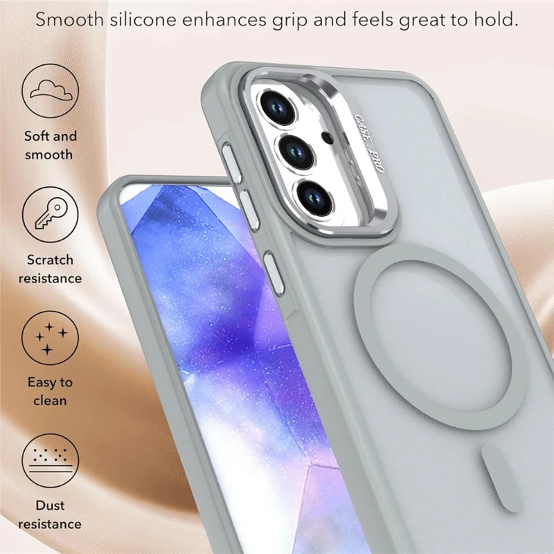 For Samsung Galaxy S24 FE Magnetic Case Foldable Kickstand Matte PC + TPU Phone Cover - Grey