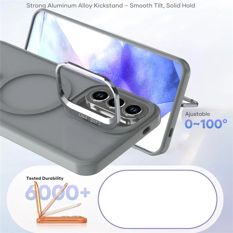 Magnetic Case For Samsung Galaxy A26 5G  /  A17 5G  /  A17 4G  /  A16 5G  /  A16 4G Foldable Kickstand Matte PC + TPU Phone Cover - Grey