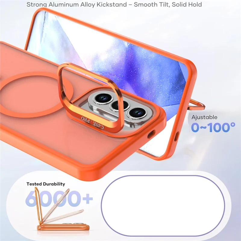 For Samsung Galaxy A25 5G (Global) (161mm) Magnetic Case Foldable Kickstand Matte PC + TPU Phone Cover - Orange
