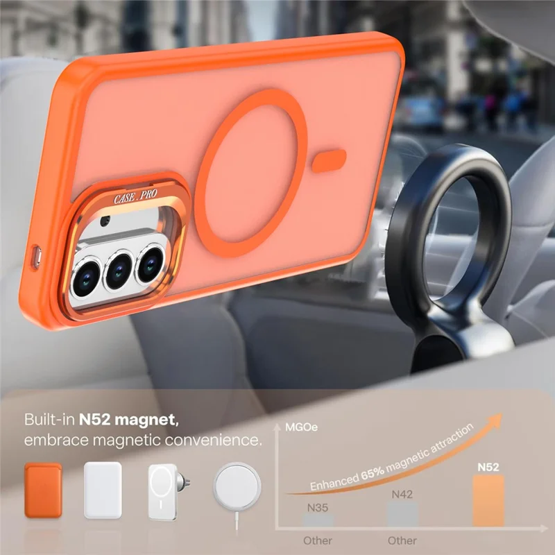 For Samsung Galaxy A37 5G Magnetic Case Foldable Kickstand Matte PC + TPU Phone Cover - Orange