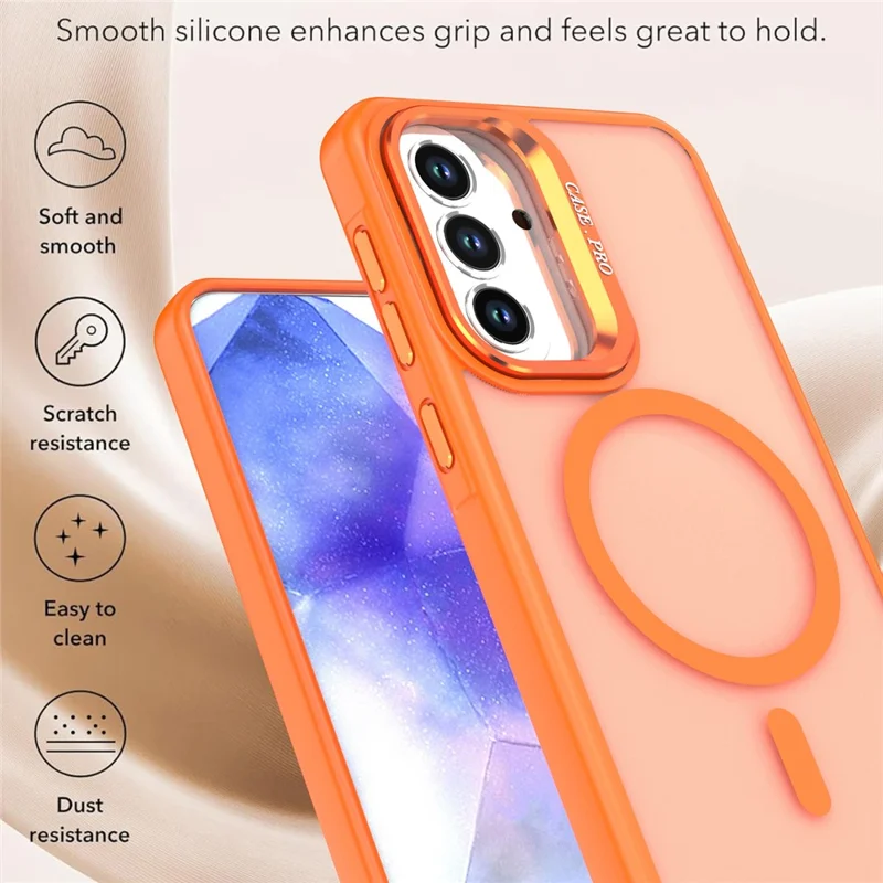 For Samsung Galaxy A37 5G Magnetic Case Foldable Kickstand Matte PC + TPU Phone Cover - Orange