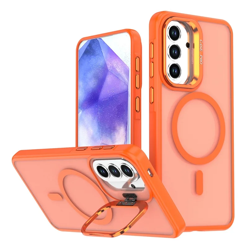 For Samsung Galaxy A57 5G Magnetic Case Foldable Kickstand Matte PC + TPU Phone Cover - Orange