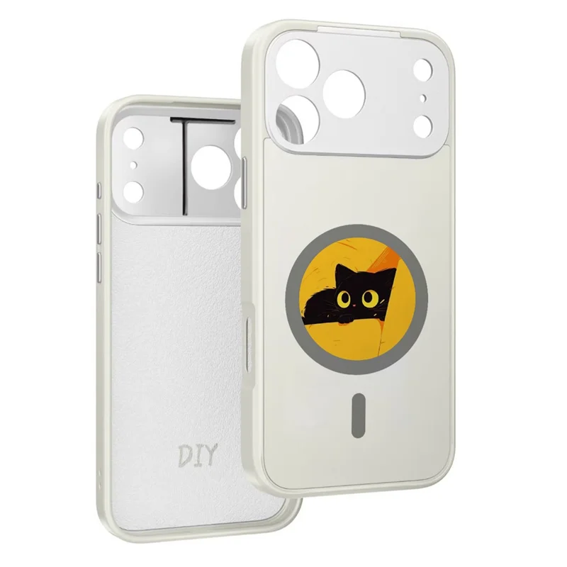 For iPhone 17 Pro Max Magnetic Case 4 Colors NFC DIY Customized Round Screen Smart E-Ink Phone Cover - White