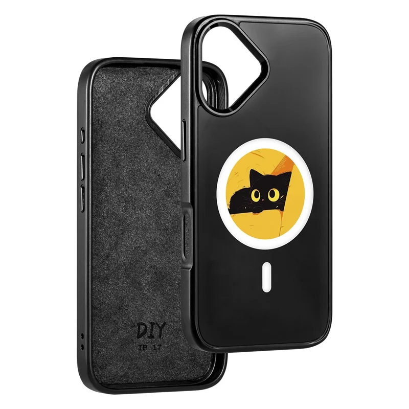 For iPhone 17 Magnetic Case 4 Colors NFC DIY Customized Round Screen Smart E-Ink Phone Cover - Black