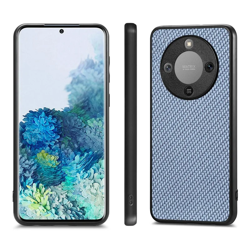 Phone Case For Honor Magic8 Lite 5G  /  X9d 5G  /  X70 5G Carbon Fiber Texture PU Leather + PC + TPU Cover - Blue