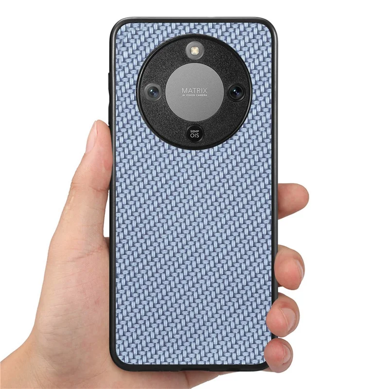 Phone Case For Honor Magic8 Lite 5G  /  X9d 5G  /  X70 5G Carbon Fiber Texture PU Leather + PC + TPU Cover - Blue