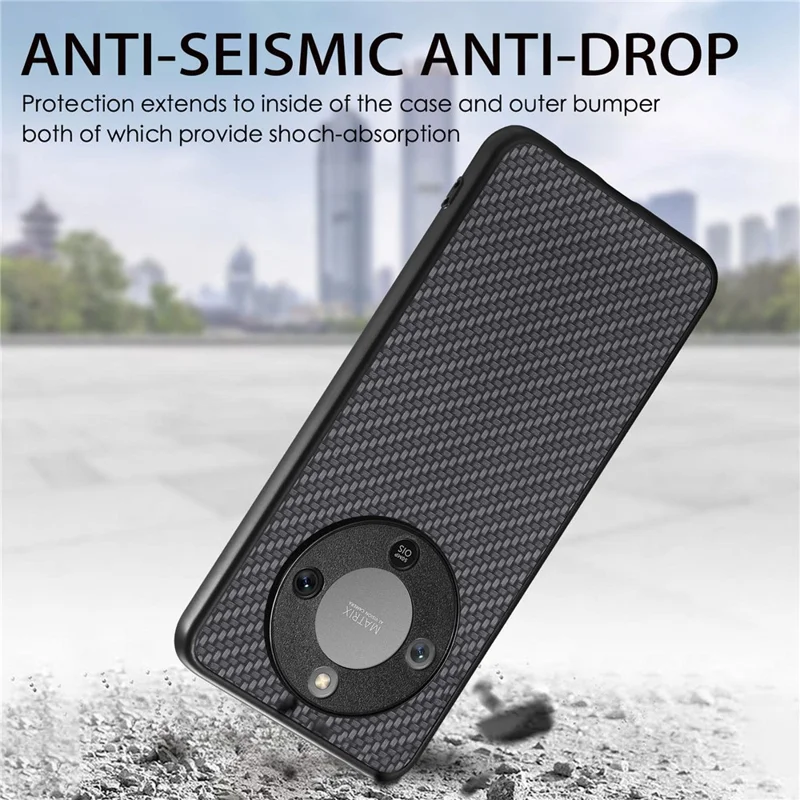 Phone Case For Honor Magic8 Lite 5G  /  X9d 5G  /  X70 5G Carbon Fiber Texture PU Leather + PC + TPU Cover - Blue