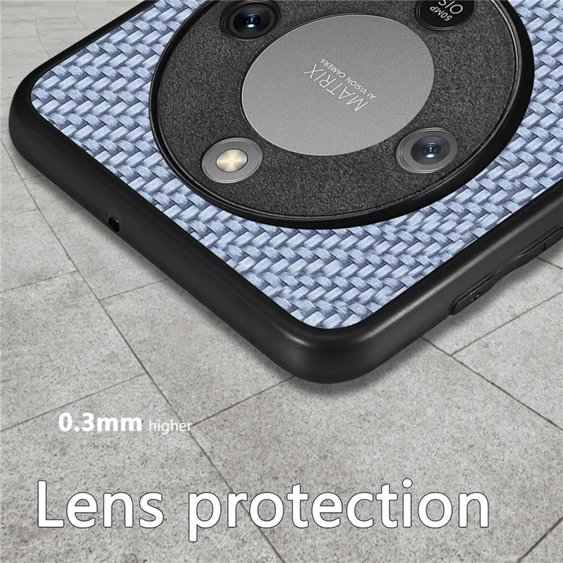 Phone Case For Honor Magic8 Lite 5G  /  X9d 5G  /  X70 5G Carbon Fiber Texture PU Leather + PC + TPU Cover - Blue