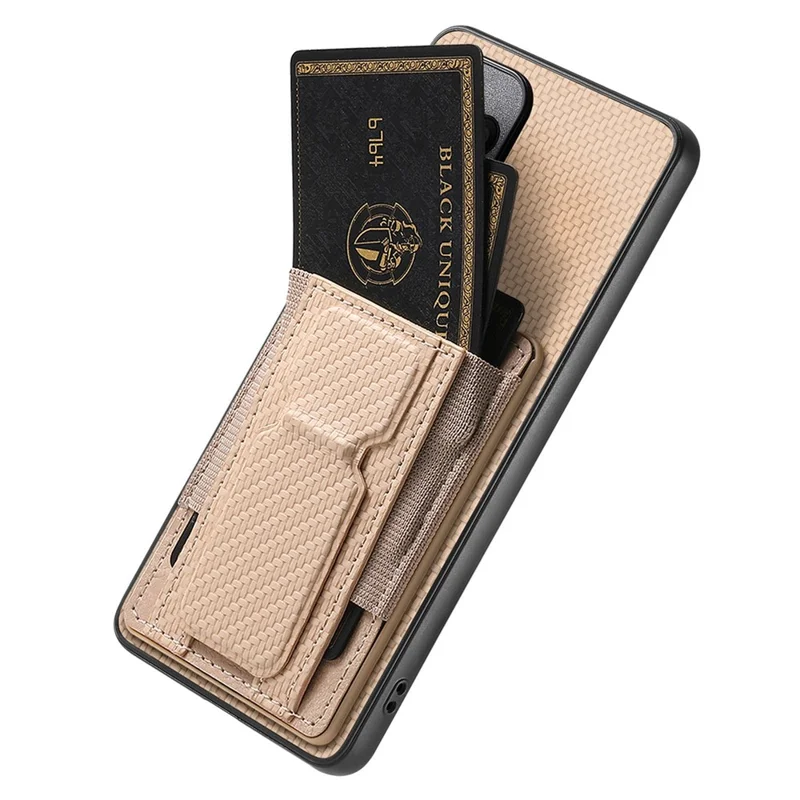 Phone Case For Honor Magic8 Lite 5G  /  X9d 5G  /  X70 5G Fiber Pattern Leather Back Cover with Card Holder Kickstand - Beige