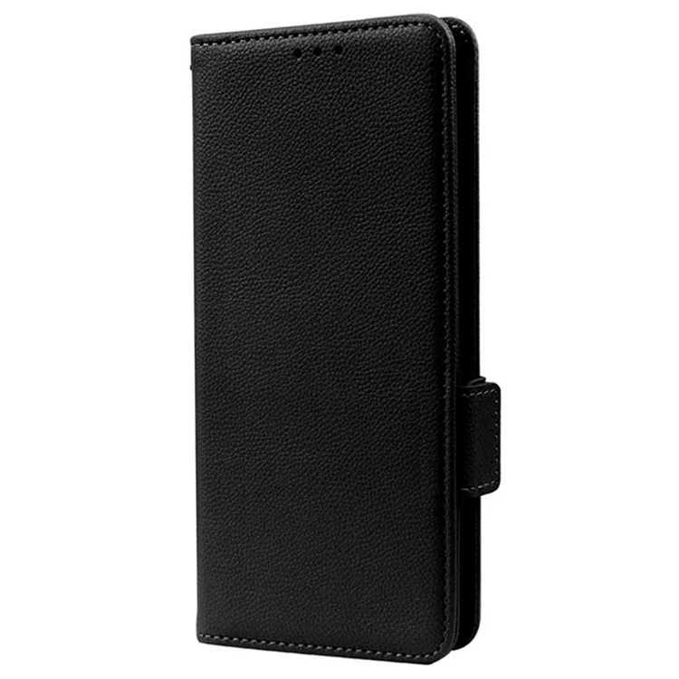 Per Oppo A17 4G / A17k 4G Litchi Texture PU Cheth Cheth, Portafoglio Stand Doppio Coperchio Per Telefono Protettivo Magnetico Con Cinturino - Nero
