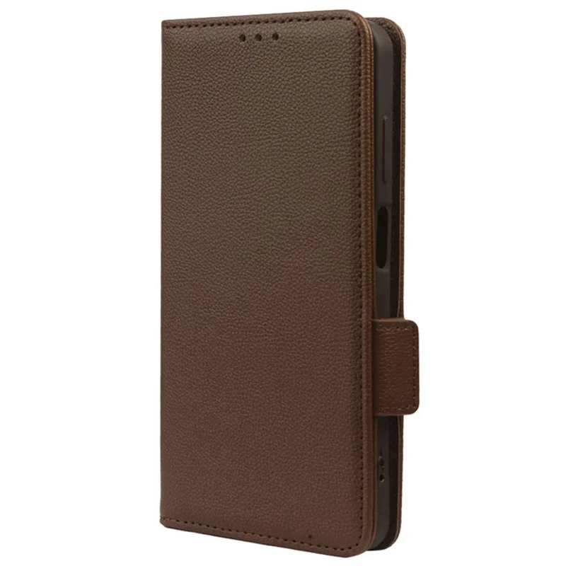 For Oppo A17 4G / A17k 4G Litchi Texture PU Leather Shell, Wallet Case Stand Dual Magnetic Clasp Protective Phone Cover with Strap - Brown