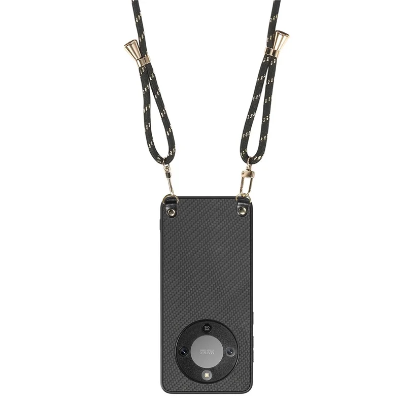 Hybrid Phone Case For Honor Magic8 Lite 5G  /  X9d 5G  /  X70 5G Carbon Fiber Texture Back Cover with Adjustable Strap - Black