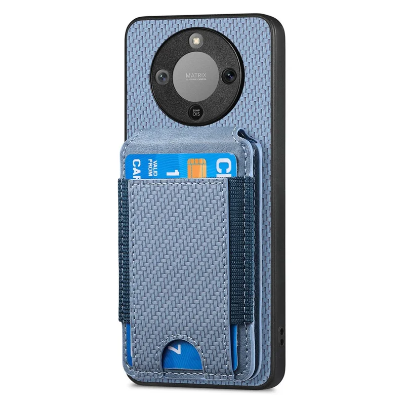 Phone Case For Honor Magic8 Lite 5G  /  X9d 5G  /  X70 5G Fiber Texture Flip Card Holder Kickstand Leather Back Cover - Blue