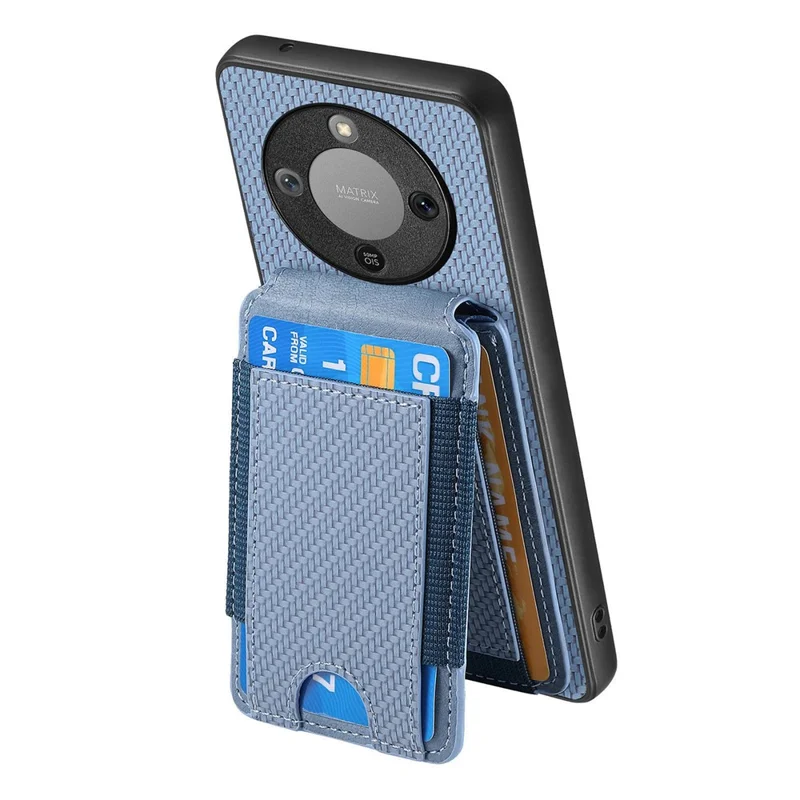 Phone Case For Honor Magic8 Lite 5G  /  X9d 5G  /  X70 5G Fiber Texture Flip Card Holder Kickstand Leather Back Cover - Blue
