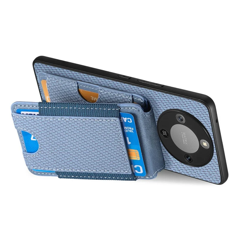 Phone Case For Honor Magic8 Lite 5G  /  X9d 5G  /  X70 5G Fiber Texture Flip Card Holder Kickstand Leather Back Cover - Blue