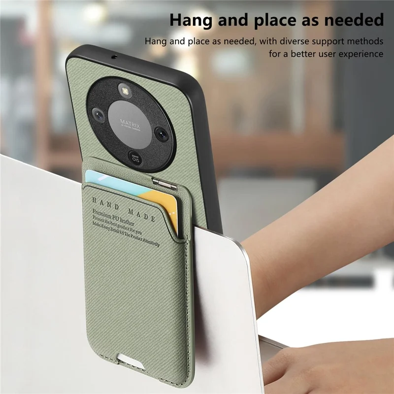Phone Case For Honor Magic8 Lite 5G  /  X9d 5G  /  X70 5G Cloth Texture Leather + PC + TPU Cover with Card Holder Kickstand - Green