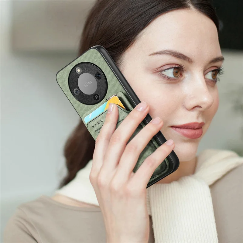 Phone Case For Honor Magic8 Lite 5G  /  X9d 5G  /  X70 5G Cloth Texture Leather + PC + TPU Cover with Card Holder Kickstand - Green