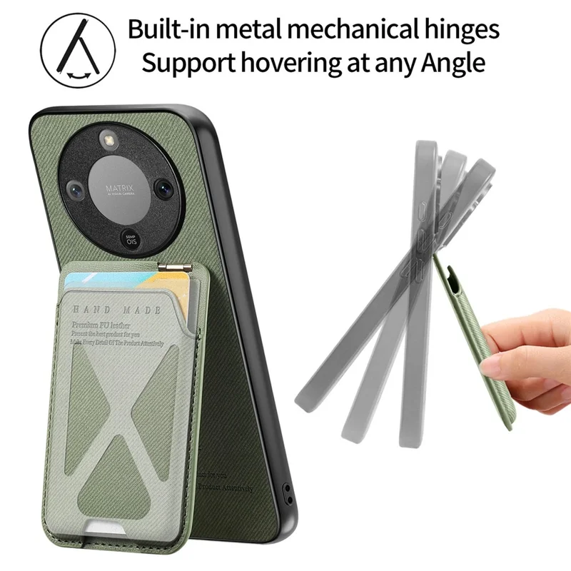 Phone Case For Honor Magic8 Lite 5G  /  X9d 5G  /  X70 5G Cloth Texture Leather + PC + TPU Cover with Card Holder Kickstand - Green