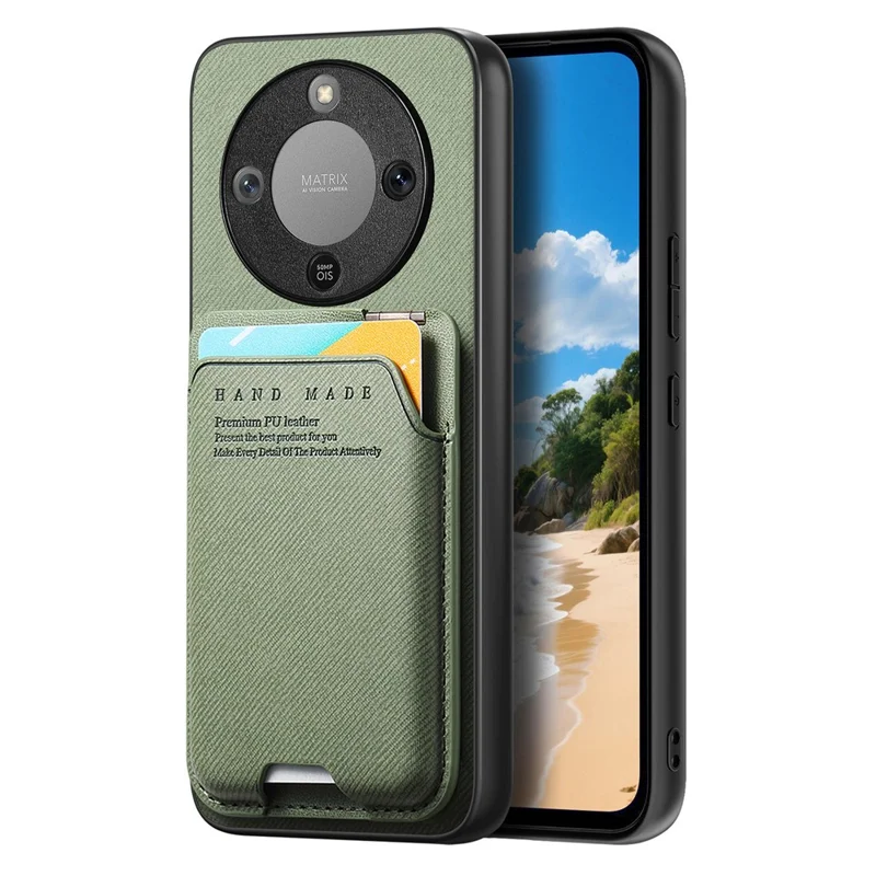 Phone Case For Honor Magic8 Lite 5G  /  X9d 5G  /  X70 5G Cloth Texture Leather + PC + TPU Cover with Card Holder Kickstand - Green