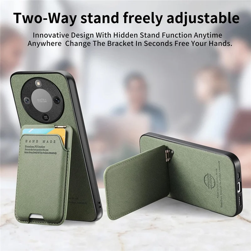 Phone Case For Honor Magic8 Lite 5G  /  X9d 5G  /  X70 5G Cloth Texture Leather + PC + TPU Cover with Card Holder Kickstand - Green