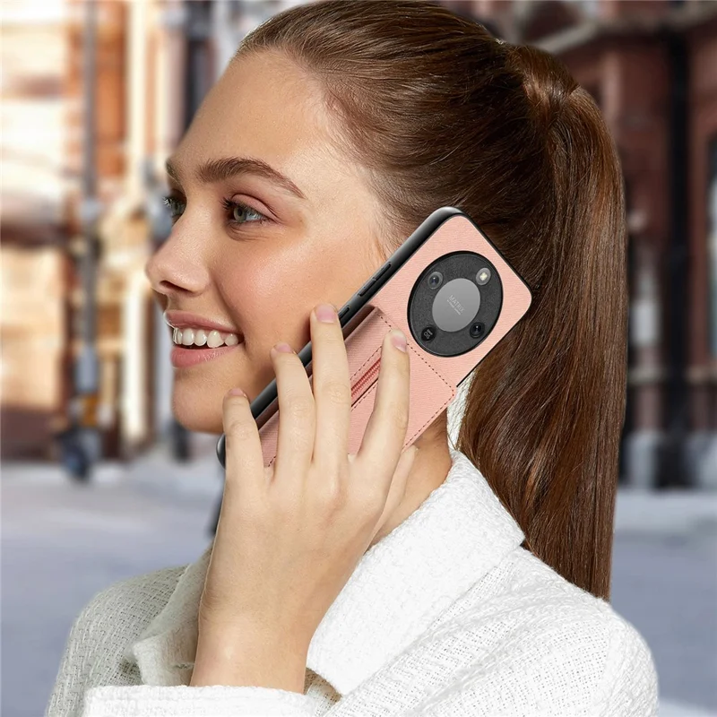 Phone Case For Honor Magic8 Lite 5G  /  X9d 5G  /  X70 5G Zipper Card Holder Kickstand Jeans Cloth Texture Leather Back Cover - Pink