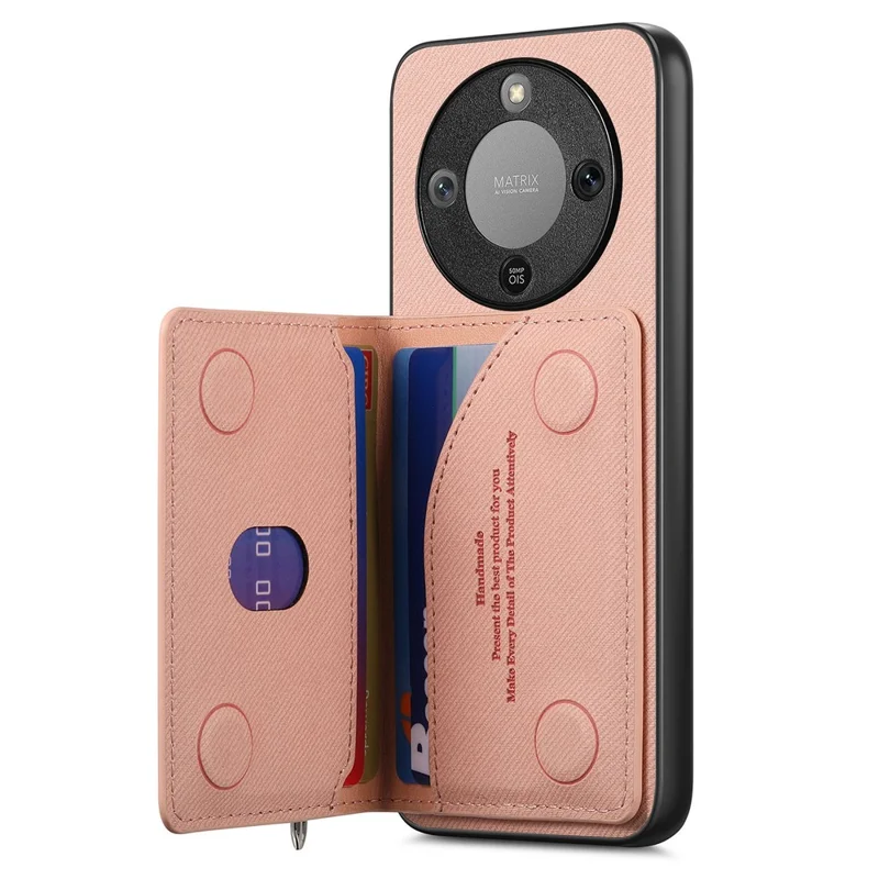 Phone Case For Honor Magic8 Lite 5G  /  X9d 5G  /  X70 5G Zipper Card Holder Kickstand Jeans Cloth Texture Leather Back Cover - Pink