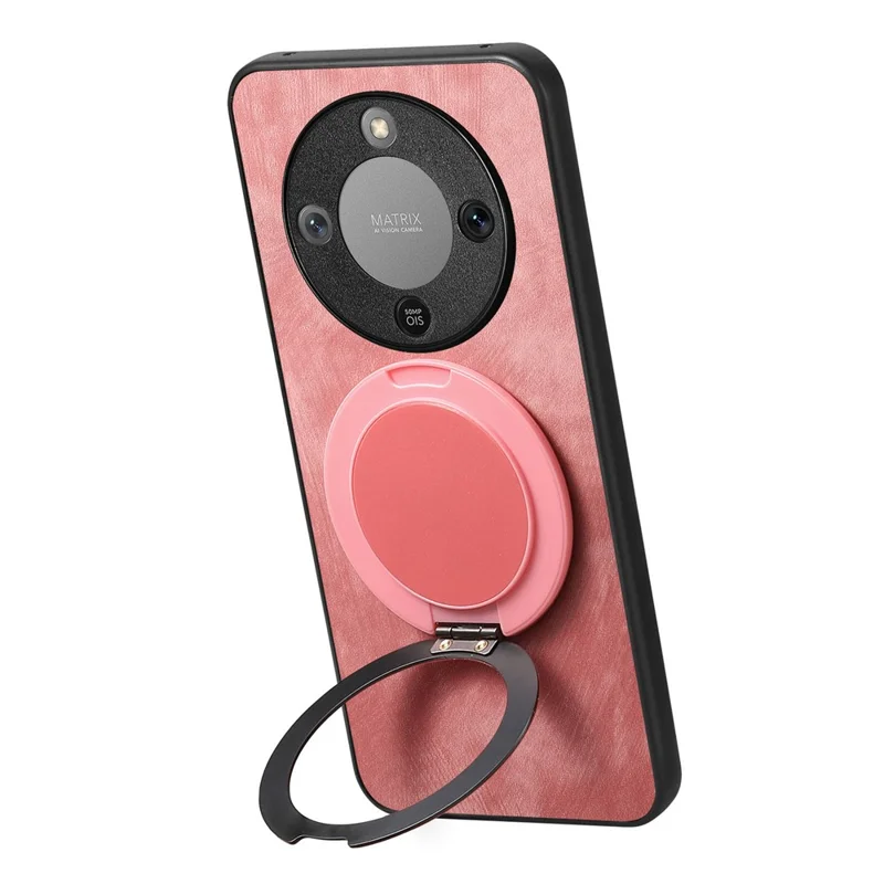 Phone Case For Honor Magic8 Lite 5G  /  X9d 5G  /  X9d 5G Stress Relief Retro Leather Back Cover with Rotating Kickstand - Pink