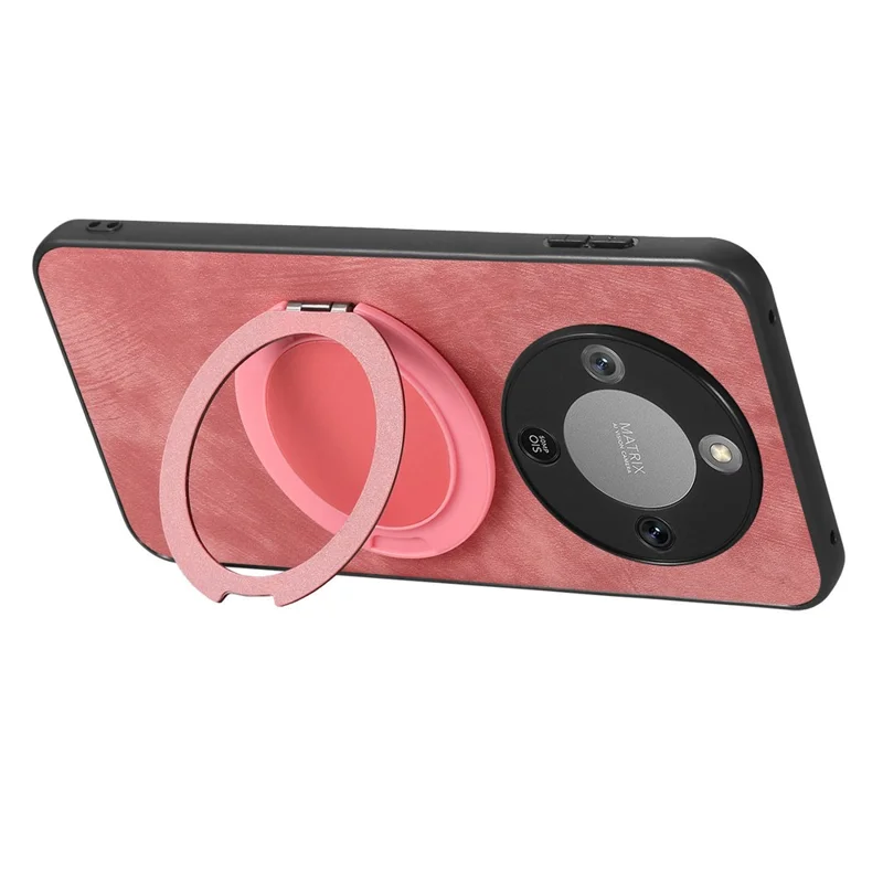 Phone Case For Honor Magic8 Lite 5G  /  X9d 5G  /  X9d 5G Stress Relief Retro Leather Back Cover with Rotating Kickstand - Pink