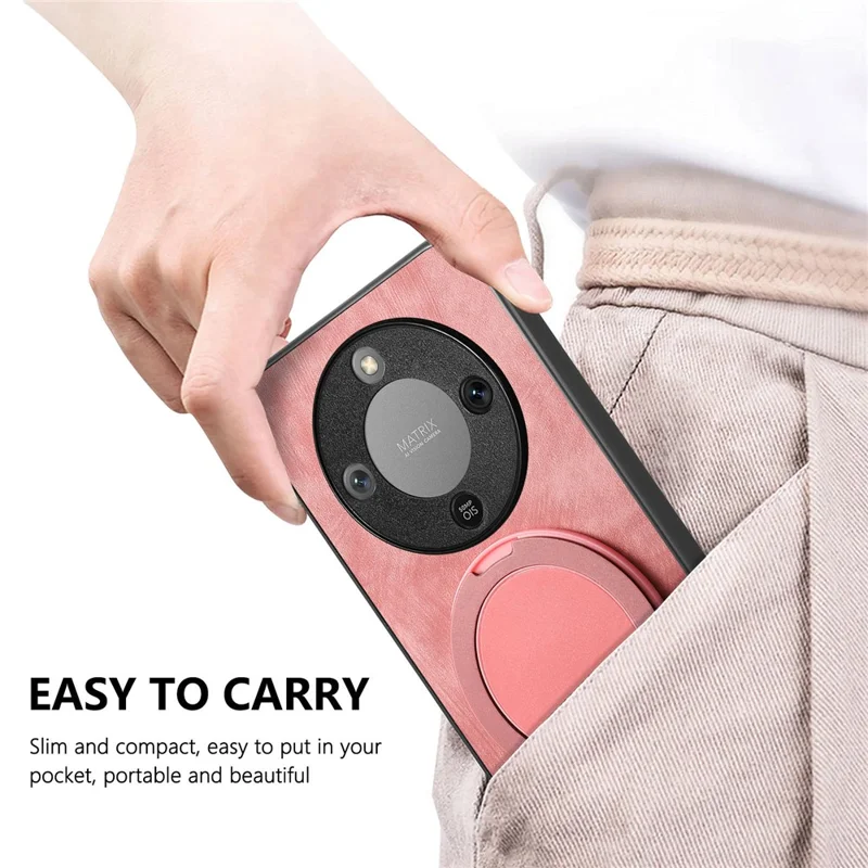 Phone Case For Honor Magic8 Lite 5G  /  X9d 5G  /  X9d 5G Stress Relief Retro Leather Back Cover with Rotating Kickstand - Pink