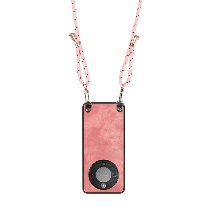 Phone Case For Honor Magic8 Lite 5G  /  X9d 5G  /  X70 5G Retro Leather Back Cover with Adjustable Strap - Pink