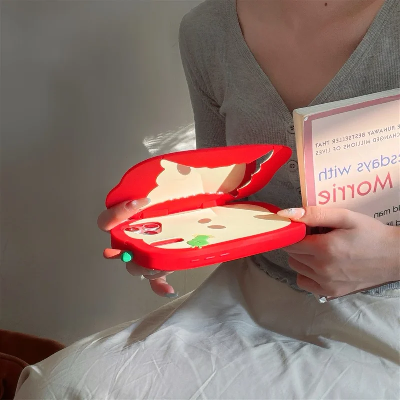 For iPhone 17 Pro Case Flip Mirror Apple-Shaped Shockproof Silicone Phone Back Cover