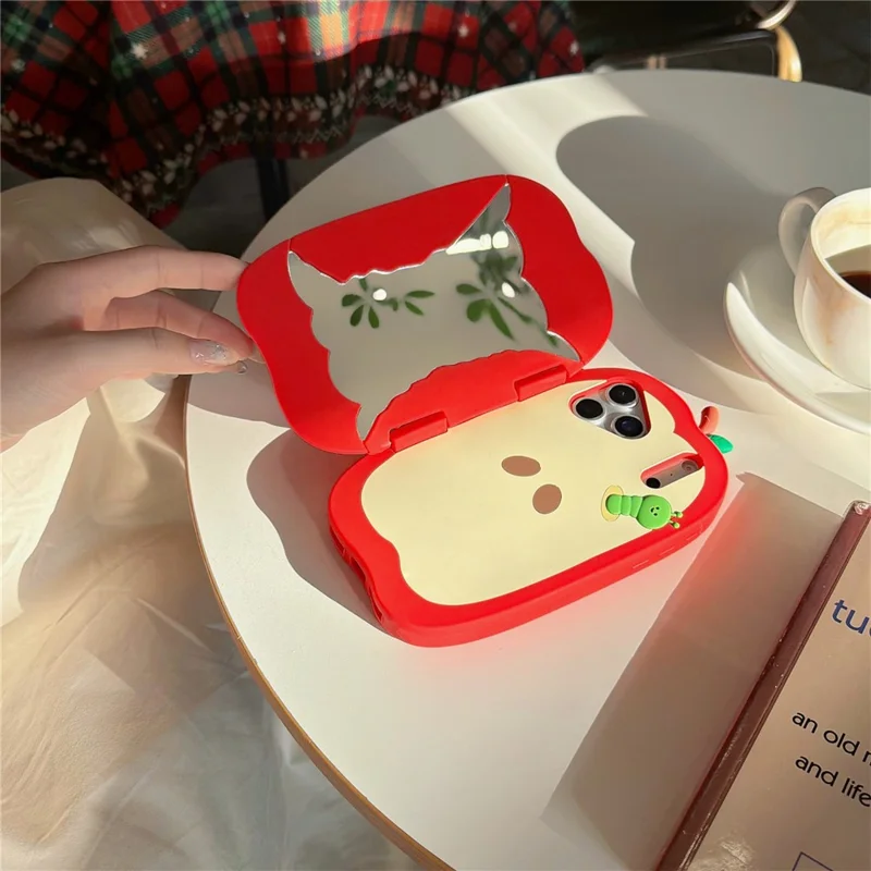 For iPhone 17 Pro Case Flip Mirror Apple-Shaped Shockproof Silicone Phone Back Cover